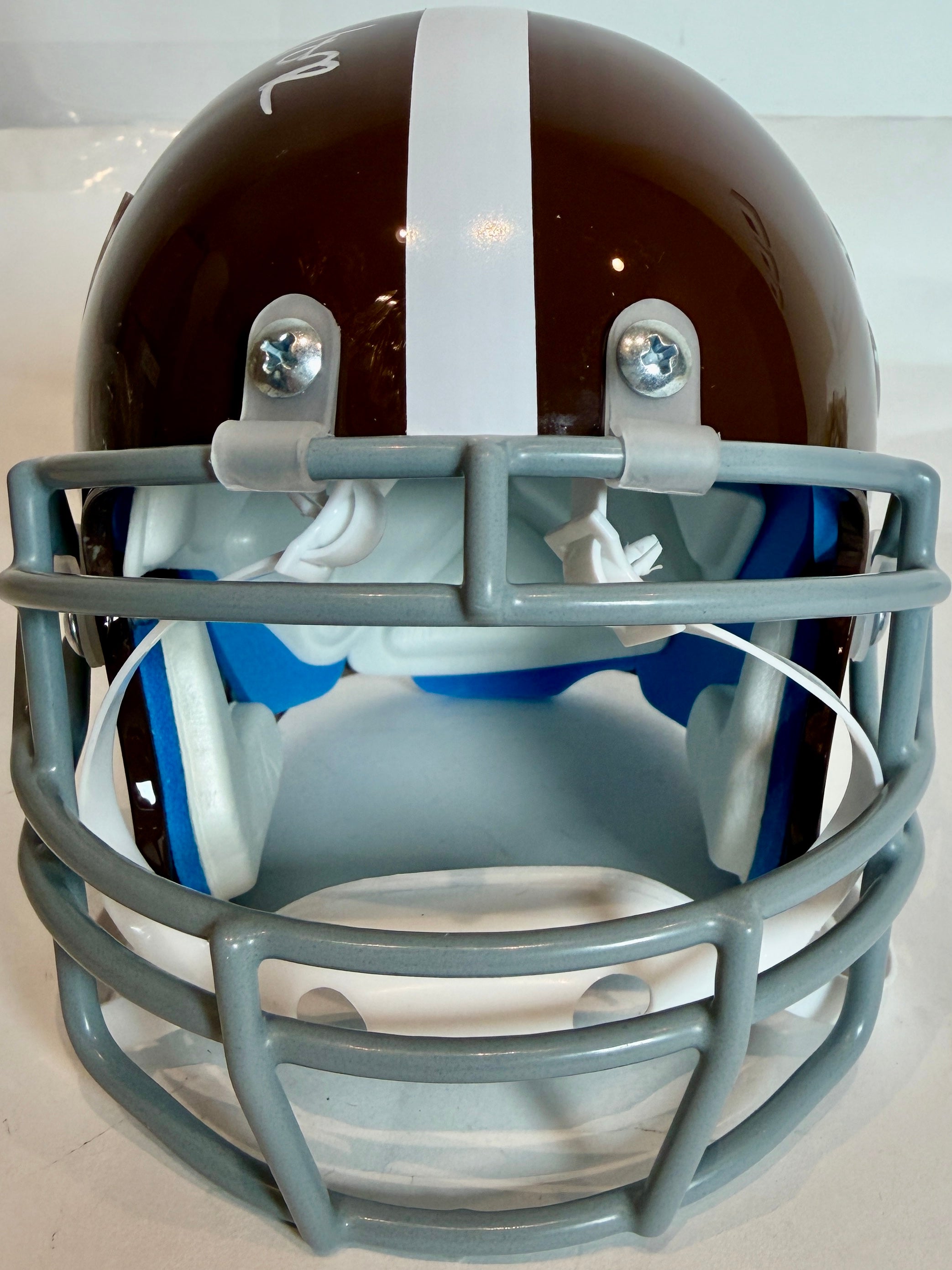 Lionel Taylor Autographed Denver Broncos Brown 60s Mini Helmet - Inscribed 'ROF 84' - Rocky Mountain COA