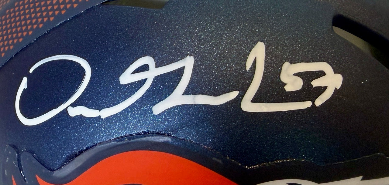 Dre Greenlaw Autographed Denver Broncos Navy Mini Helmet Beckett COA - Latitude Sports Marketing