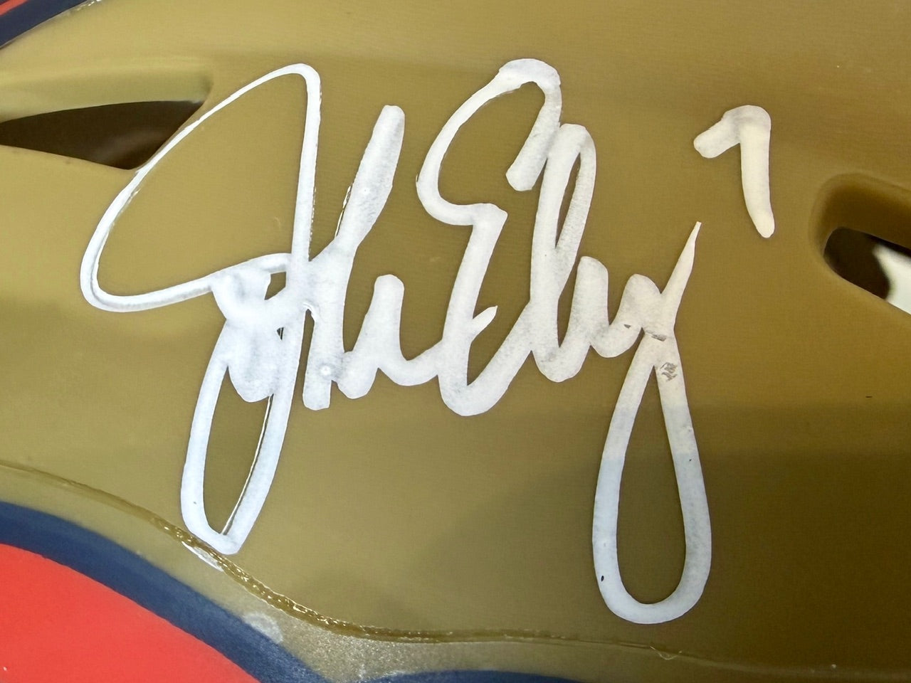 John Elway Autographed Camo Denver Broncos Mini Helmet Beckett COA