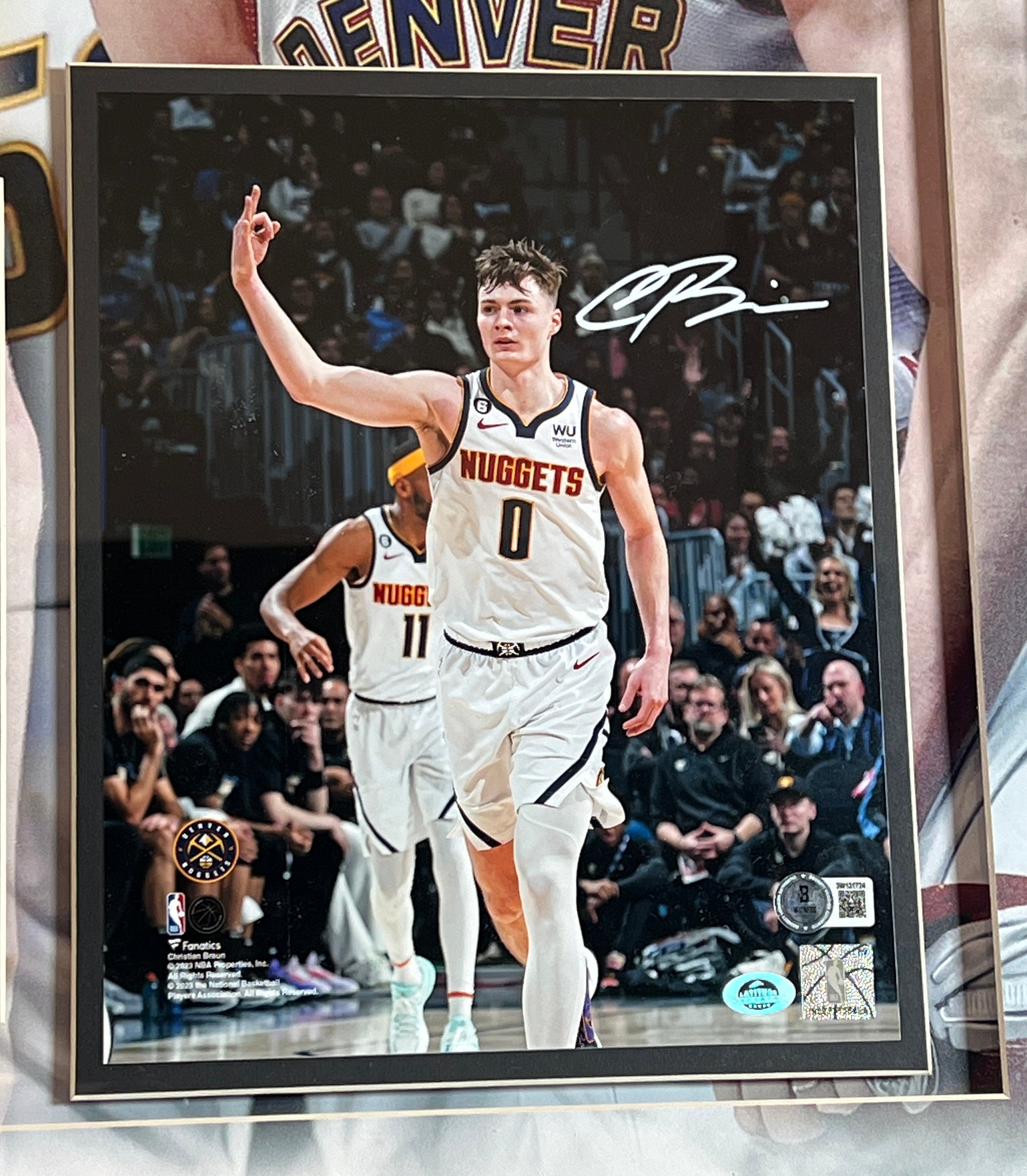 Christian Braun Autographed Denver Nuggets 8x10 w/ KU Photo 25.5"x25.5" Frame BAS COA