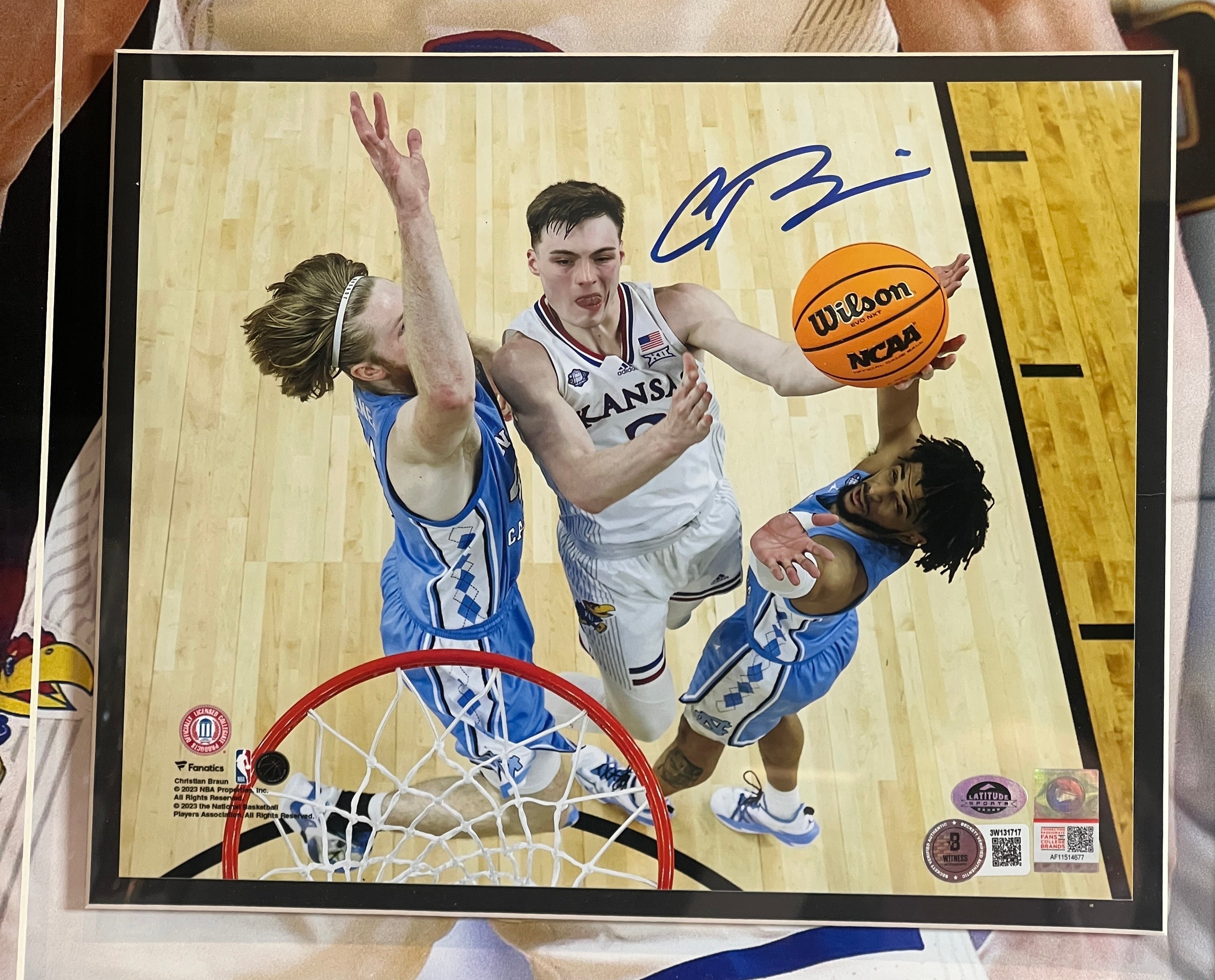 Christian Braun Autographed Kansas 8x10 w/ Nuggets Photo 25.5"x25.5" Frame BAS COA