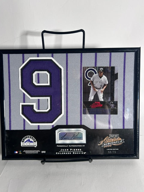 Juan Pierre Autographed Framed Jersey Patch & Card — Colorado Rockies | COA | Limited Edition #19/75