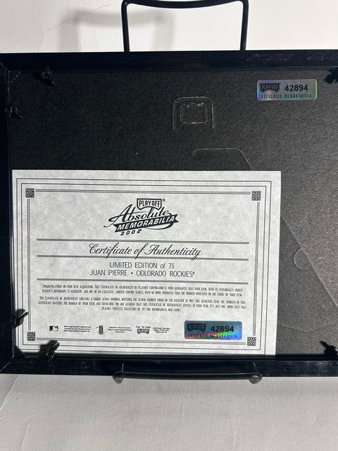 Juan Pierre Autographed Framed Jersey Patch & Card — Colorado Rockies | COA | Limited Edition #19/75