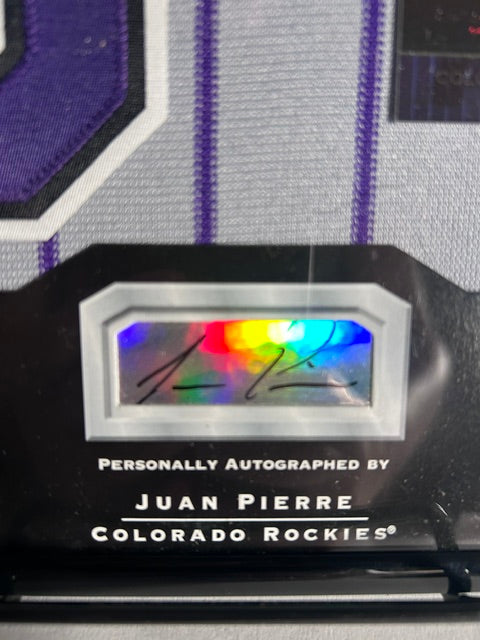 Juan Pierre Autographed Framed Jersey Patch & Card — Colorado Rockies | COA | Limited Edition #19/75