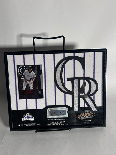 Juan Pierre Autographed Framed Jersey Patch & Card — Colorado Rockies | COA | Limited Edition #29/75