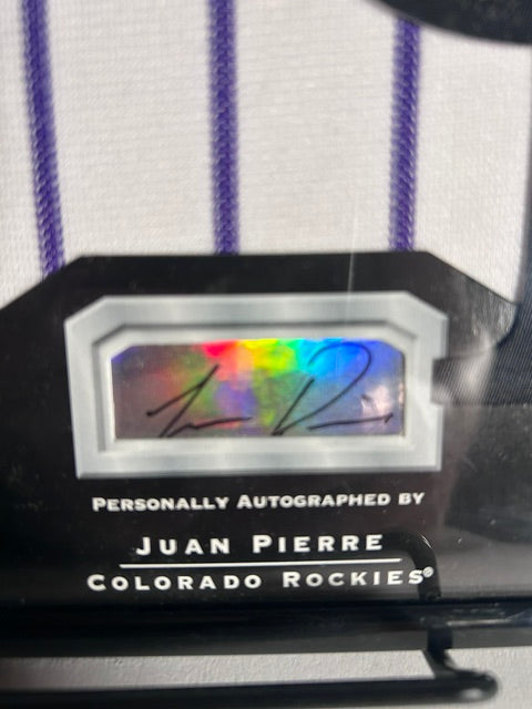Juan Pierre Autographed Framed Jersey Patch & Card — Colorado Rockies | COA | Limited Edition #29/75