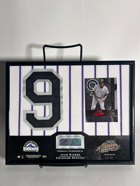 Juan Pierre Autographed Framed Jersey Patch & Card — Colorado Rockies | COA | Limited Edition #03/75