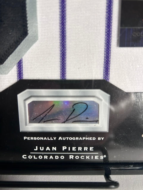Juan Pierre Autographed Framed Jersey Patch & Card — Colorado Rockies | COA | Limited Edition #03/75