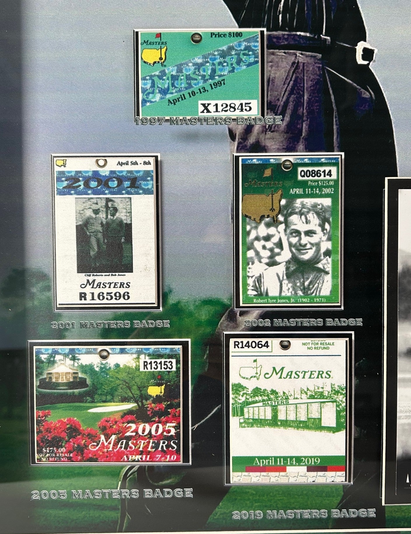 Tiger Woods 5-Time Masters Champion Collage w/Credentials UDA LE 100 Autographed Photo in Lighted Shadowbox 25.5"x25.5" Frame