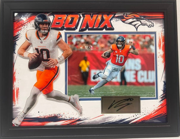 Bo Nix Denver Broncos Laser Autographed 14x18 Framed Photo Collage