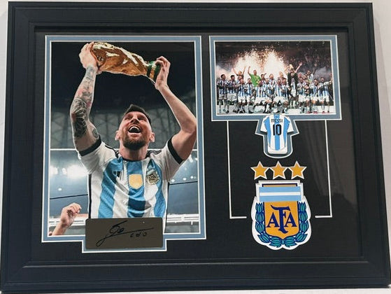 Lionel Messi Argentina National Football Team Laser Autographed 14x18 Framed Photo Collage