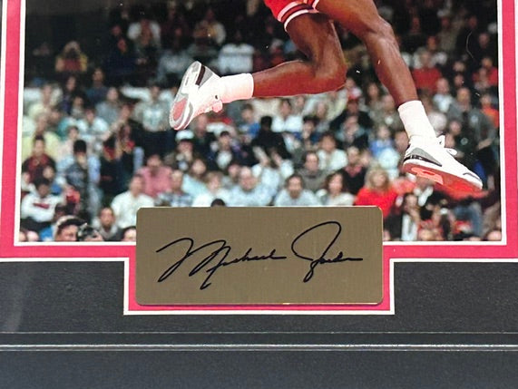 Michael Jordan Chicago Bulls Laser Autographed 14x18 Framed Photo Collage