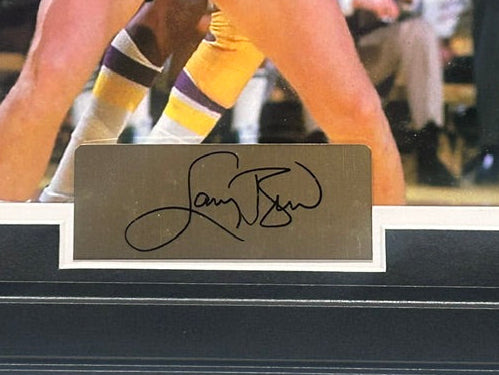Larry Bird & Magic Johnson Framed Photo & Pin Collage with Laser Autographs 14x18