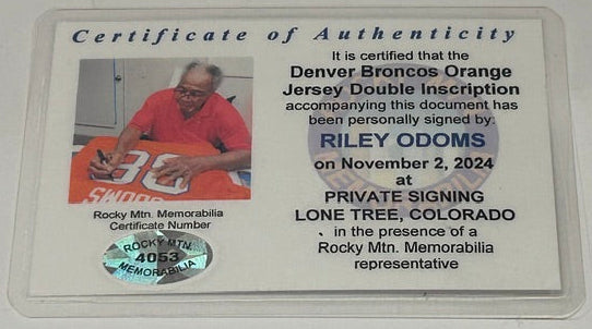 Riley Odoms Autographed Denver Broncos Orange Jersey | 2x Inscribed | LSM COA