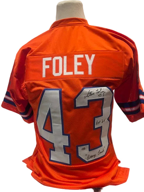 Steve Foley Autographed Denver Broncos Orange Jersey Double Inscribed — LSM COA