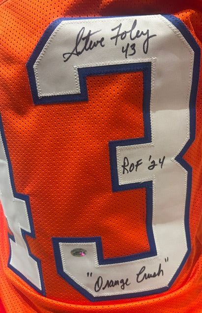 Steve Foley Autographed Denver Broncos Orange Jersey Double Inscribed — LSM COA