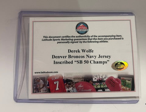 Derek Wolfe Autographed Navy Denver Broncos Jersey Inscribed "SB 50 Champs" – JSA COA