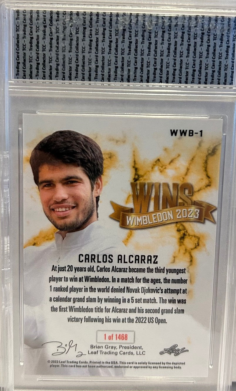 2023 Leaf Carlos Alcaraz Wins Wimbledon Card #WWB-1 Gem Mint 10 TCC Graded - 1/1468
