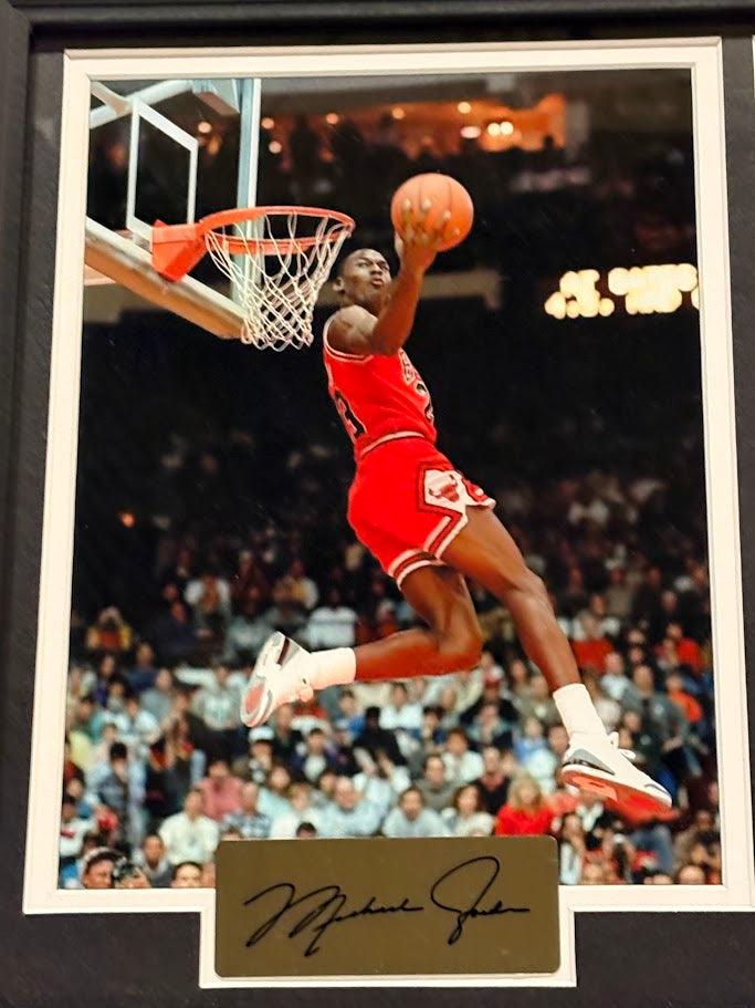 Michael Jordan Framed Photo & Pin Collage with Laser Autograph – 14x18