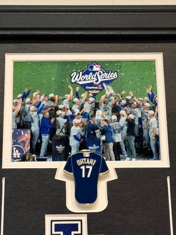 Shohei Ohtani LA Dodgers 2025 World Series Framed Photo & Pin Collage with Laser Autograph – 14x18