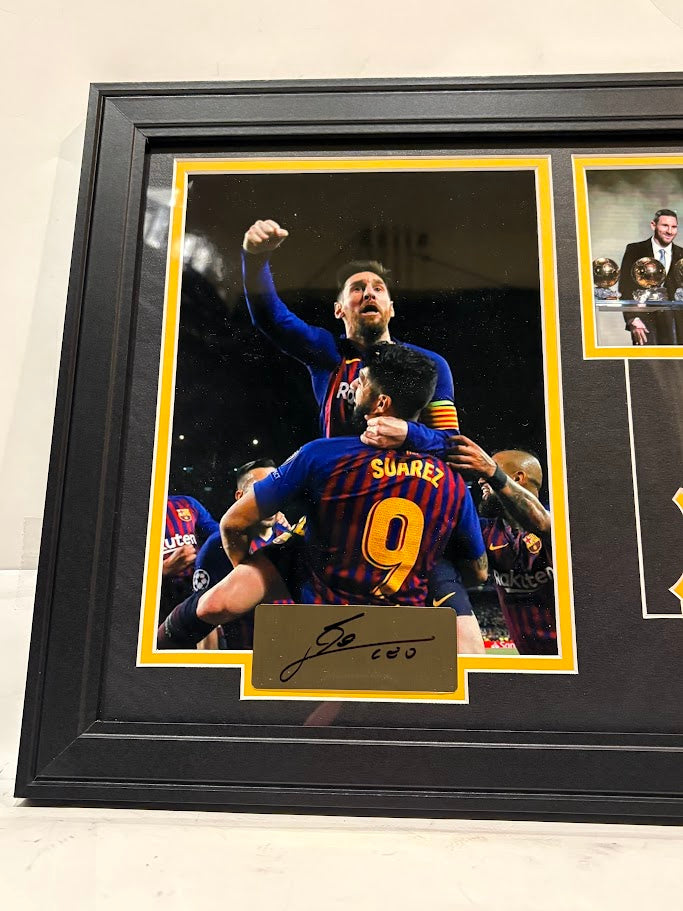 Lionel Messi FC Barcelona Framed Photo & Pin Collage with Laser Autograph – 14x18