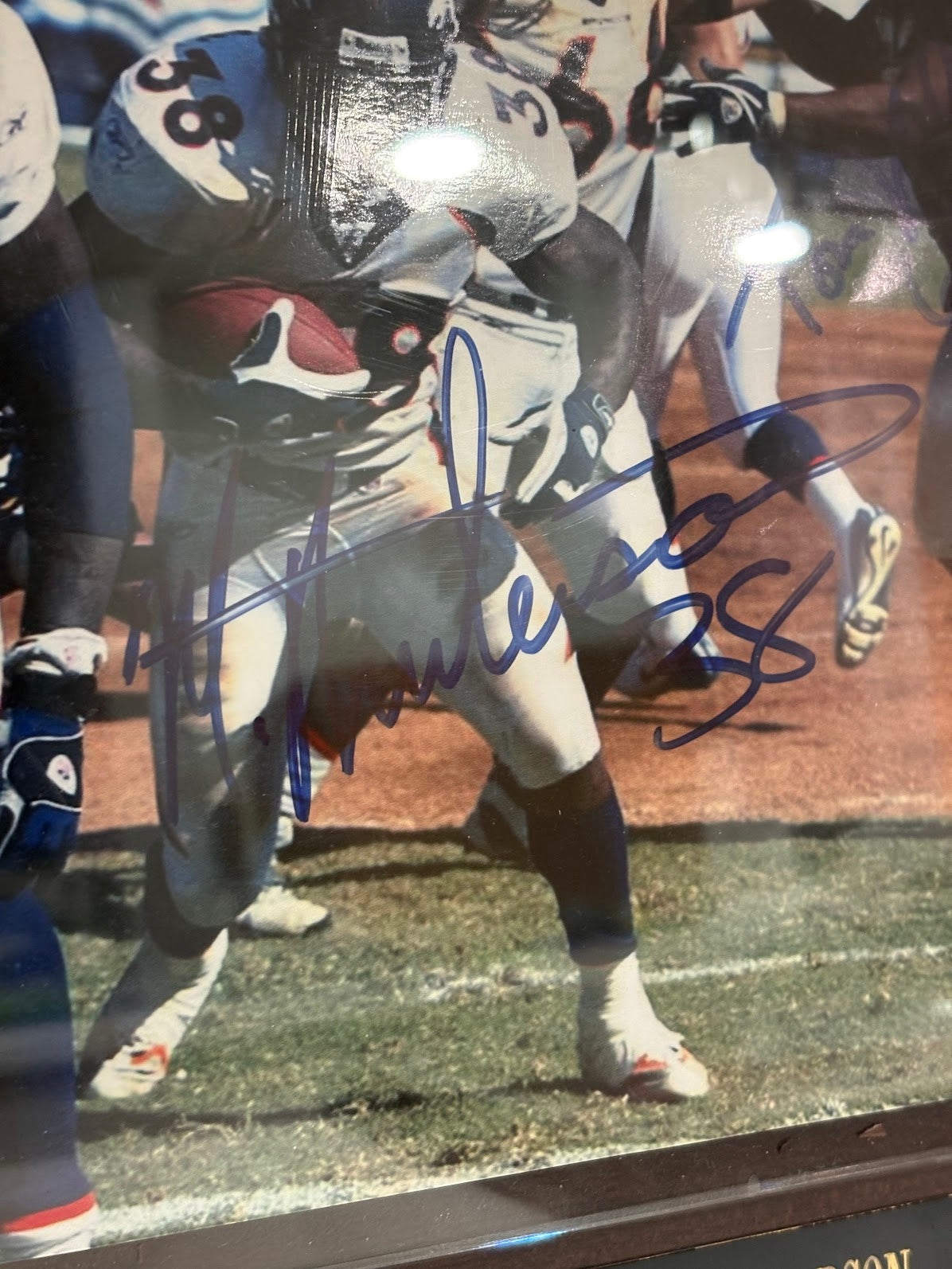 Dwayne Carswell, Tom Nalen & Mike Anderson Triple Autographed 8x10 Photo with Plaque — Denver Broncos | JSA COA