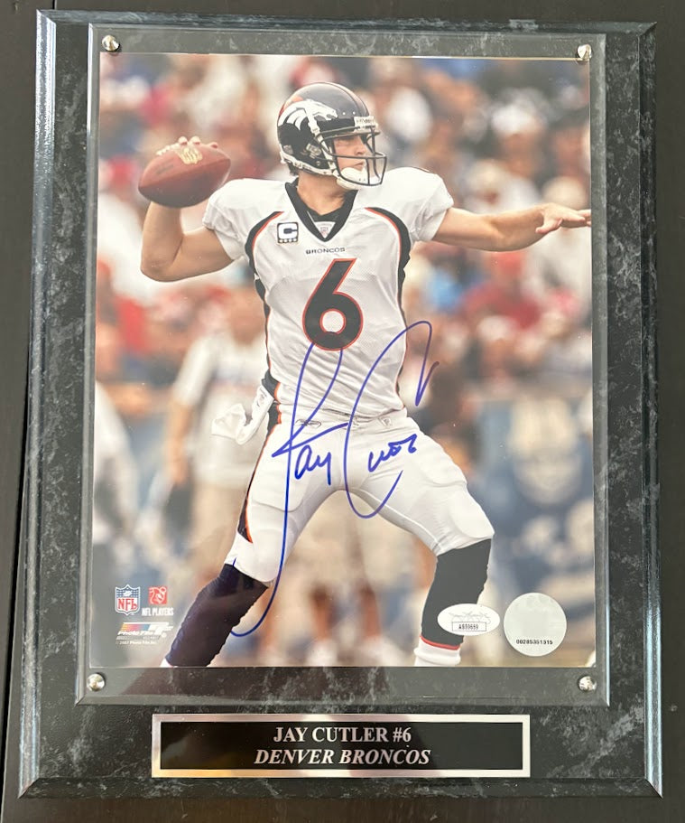 Jay Cutler Autographed 8x10 Photo — Denver Broncos with Plaque | JSA COA