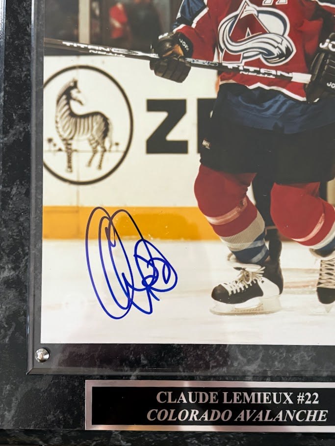 Claude Lemieux Autographed 8x10 Photo — Colorado Avalanche with Plaque | JSA COA