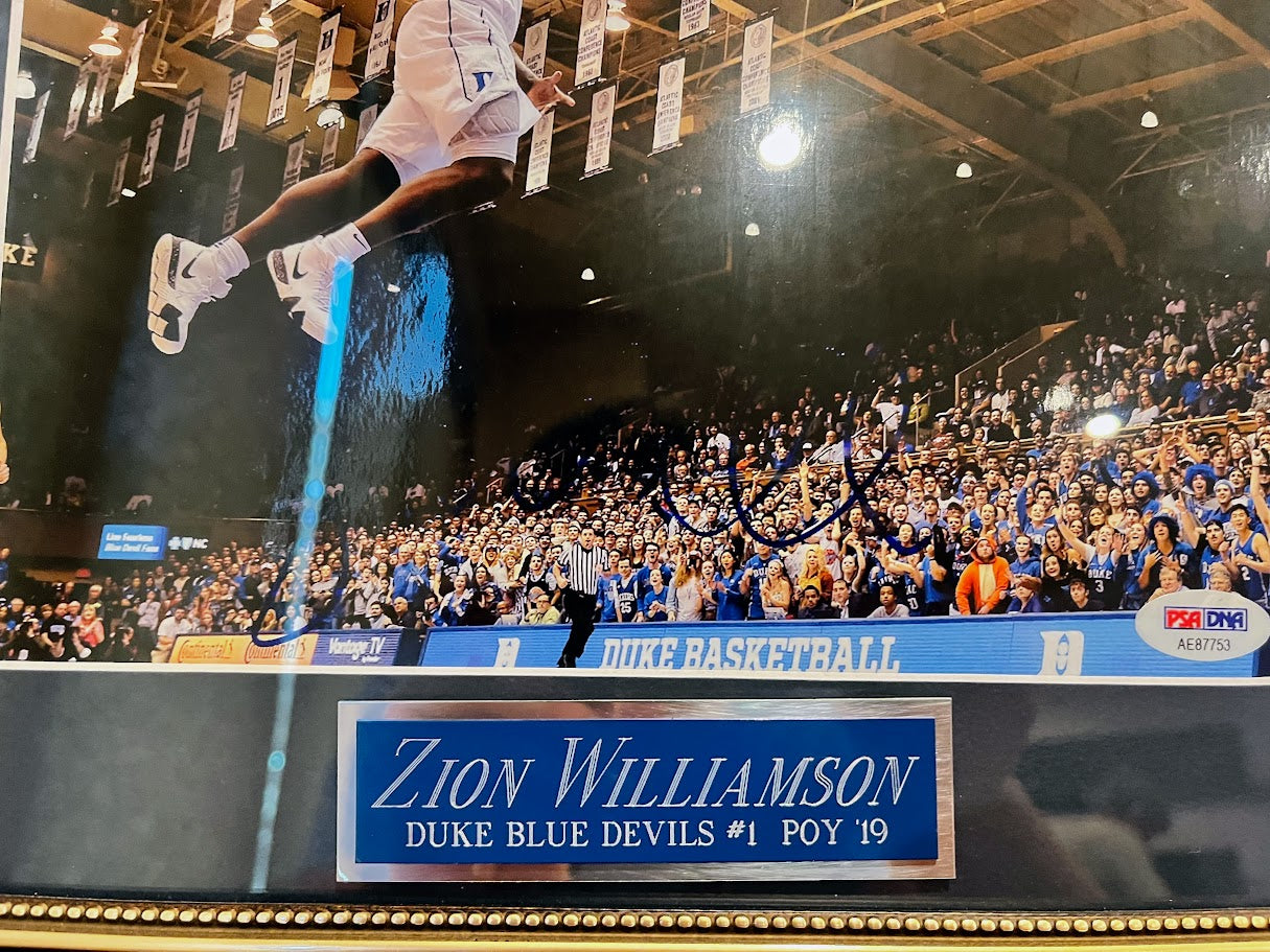 Zion Williamson Autographed Duke Blue Devils 8x10 Photo Framed PSA COA