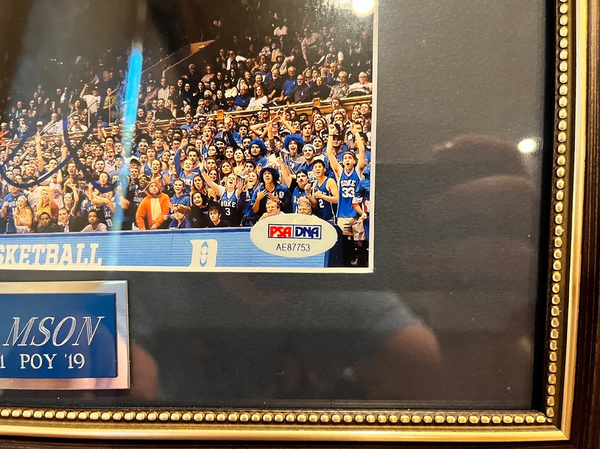Zion Williamson Autographed Duke Blue Devils 8x10 Photo Framed PSA COA