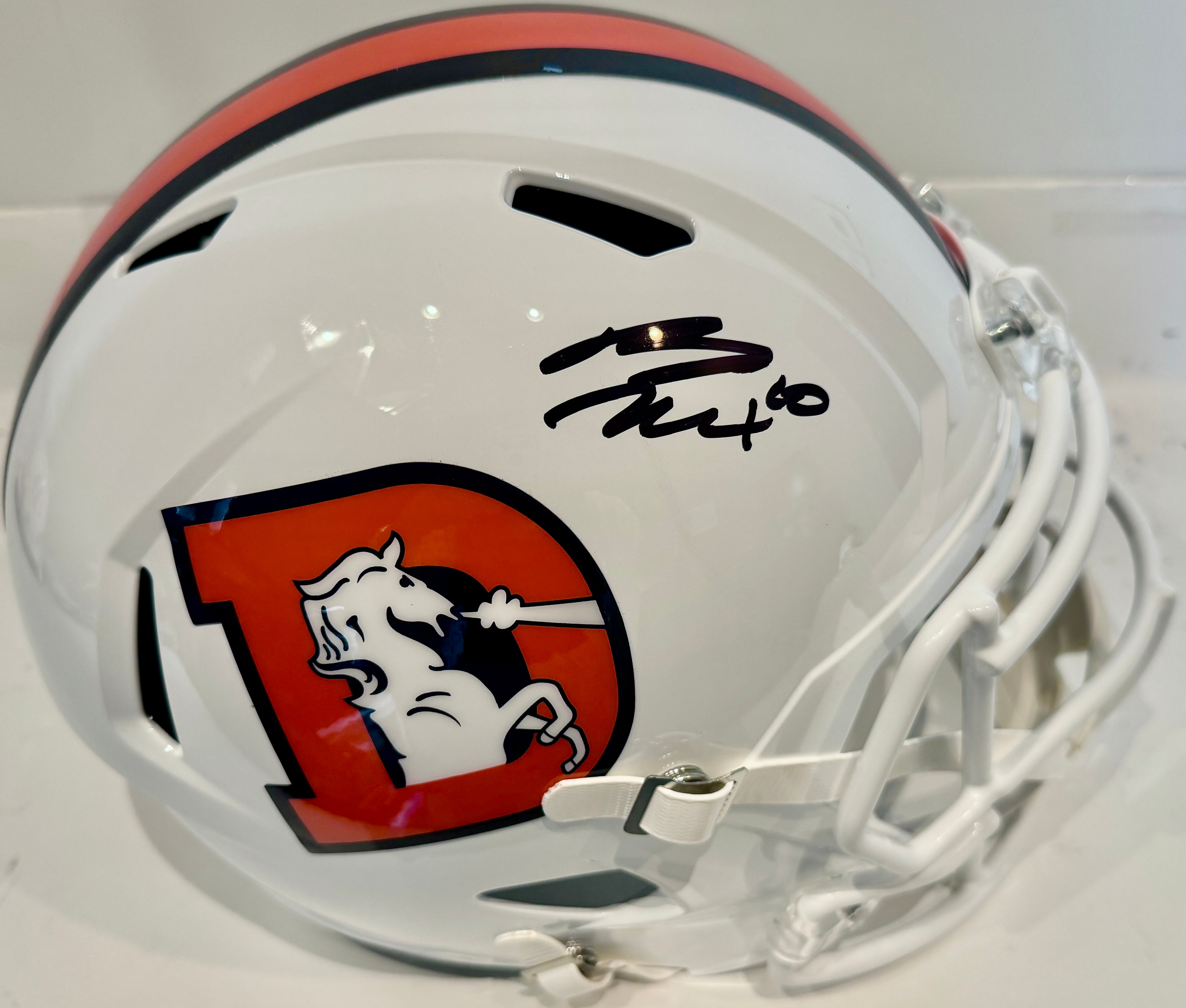 Bo Nix Autographed Denver Broncos Snowcapped Replica Helmet BAS COA - Latitude Sports Marketing