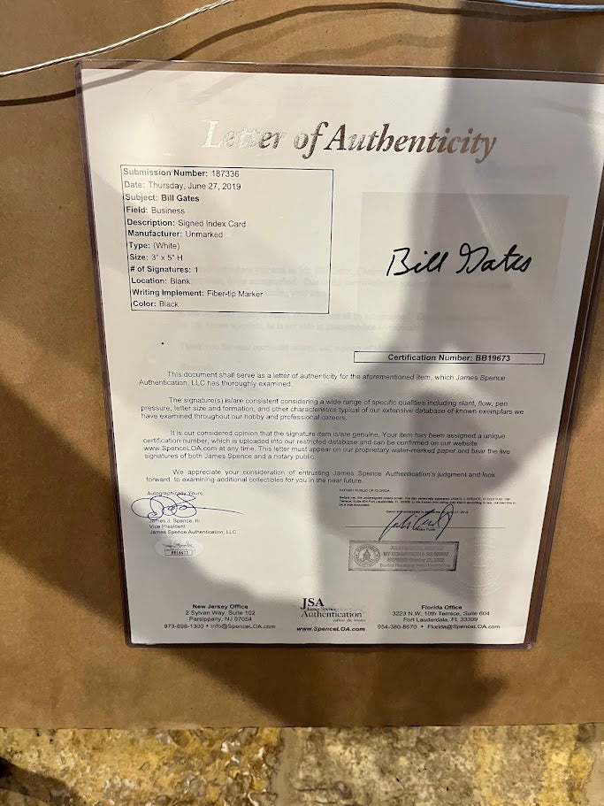 Bill Gates Autographed Card w/ 2 8x10s Framed JSA LOA