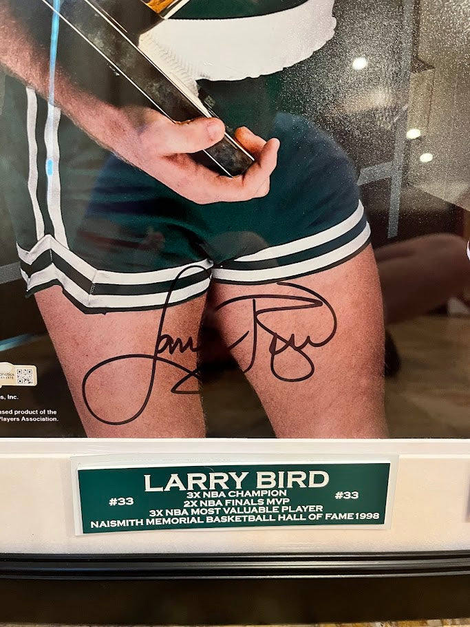 Larry Bird & Magic Johnson Dual Autographed 16x20 Trophy Photo Framed Fanatics COA