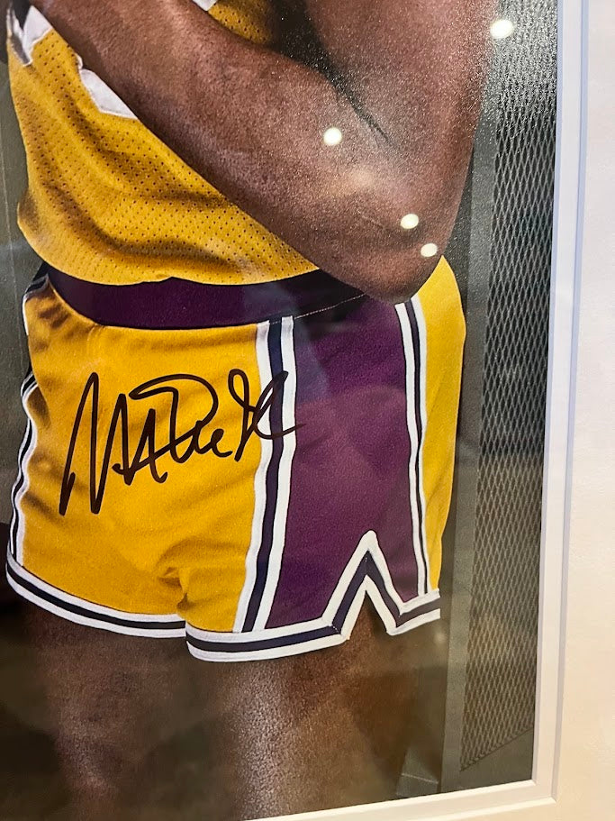 Larry Bird & Magic Johnson Dual Autographed 16x20 Trophy Photo Framed Fanatics COA