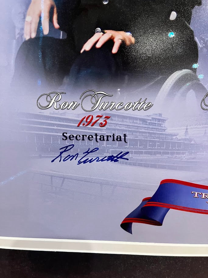 Triple Crown Winners in Suits (Crugent - Turcotte - Cauthen) Autographed 16x20 Photo Framed PSA COA