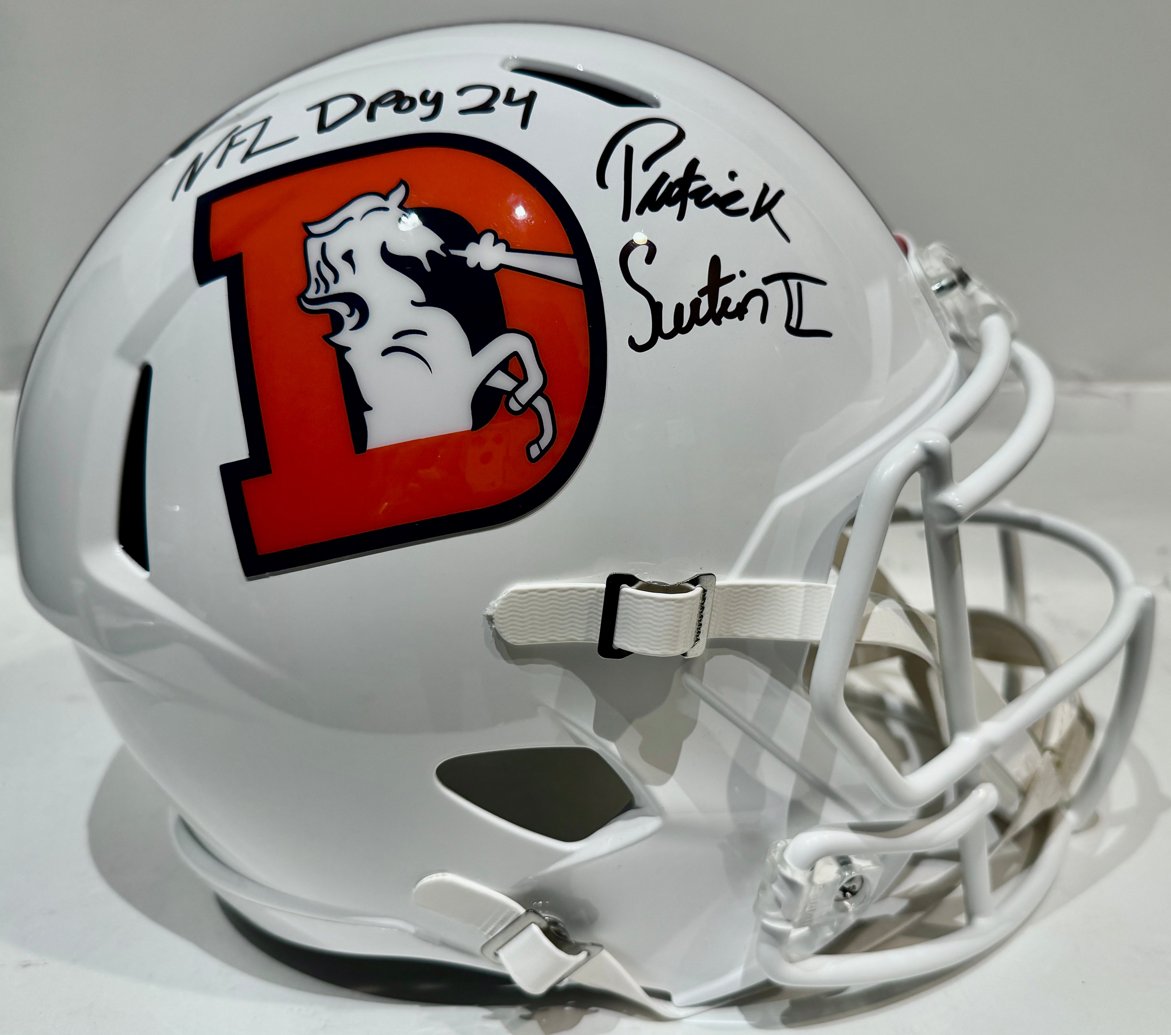 Patrick Surtain II Autographed Denver Broncos Replica Snowcapped Helmet Inscribed "NFL DPOY 24" BAS COA