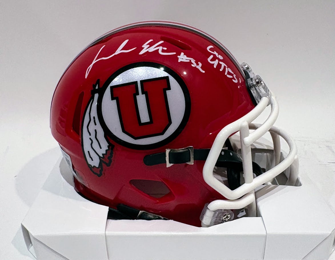 Jonah Elliss Autographed Utah Utes Red Mini Helmet Inscribed "Go Utes!" — BAS COA