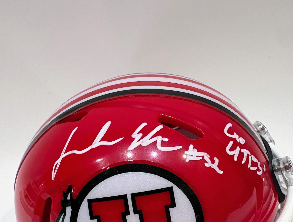 Jonah Elliss Autographed Utah Utes Red Mini Helmet Inscribed "Go Utes!" — BAS COA