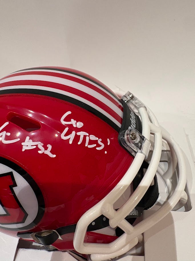 Jonah Elliss Autographed Utah Utes Red Mini Helmet Inscribed "Go Utes!" — BAS COA