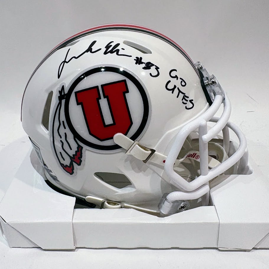 Jonah Elliss Autographed Utah Utes White Mini Helmet Inscribed "Go Utes" — BAS COA
