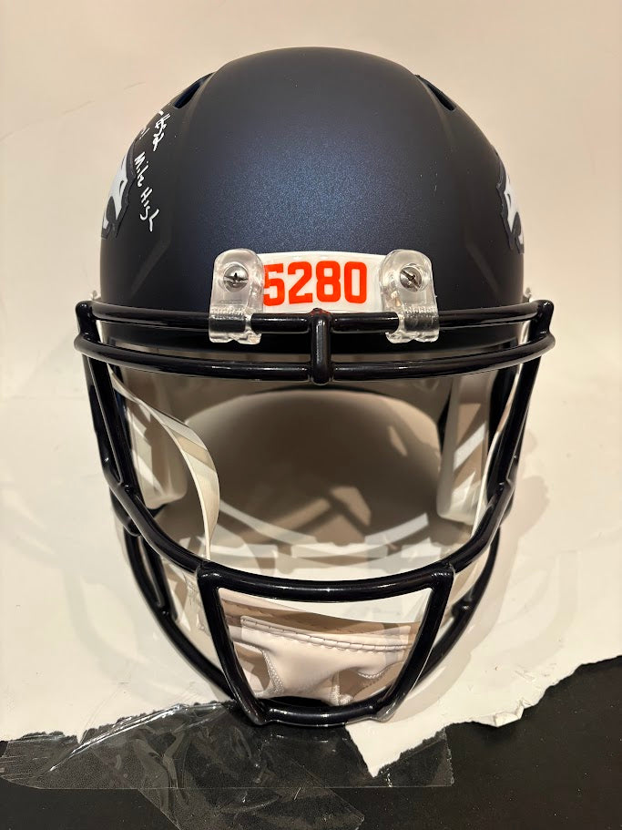 Jonah Elliss Autographed Denver Broncos Navy Replica Helmet Inscribed "Go Broncos!" & "Mile High" — BAS COA