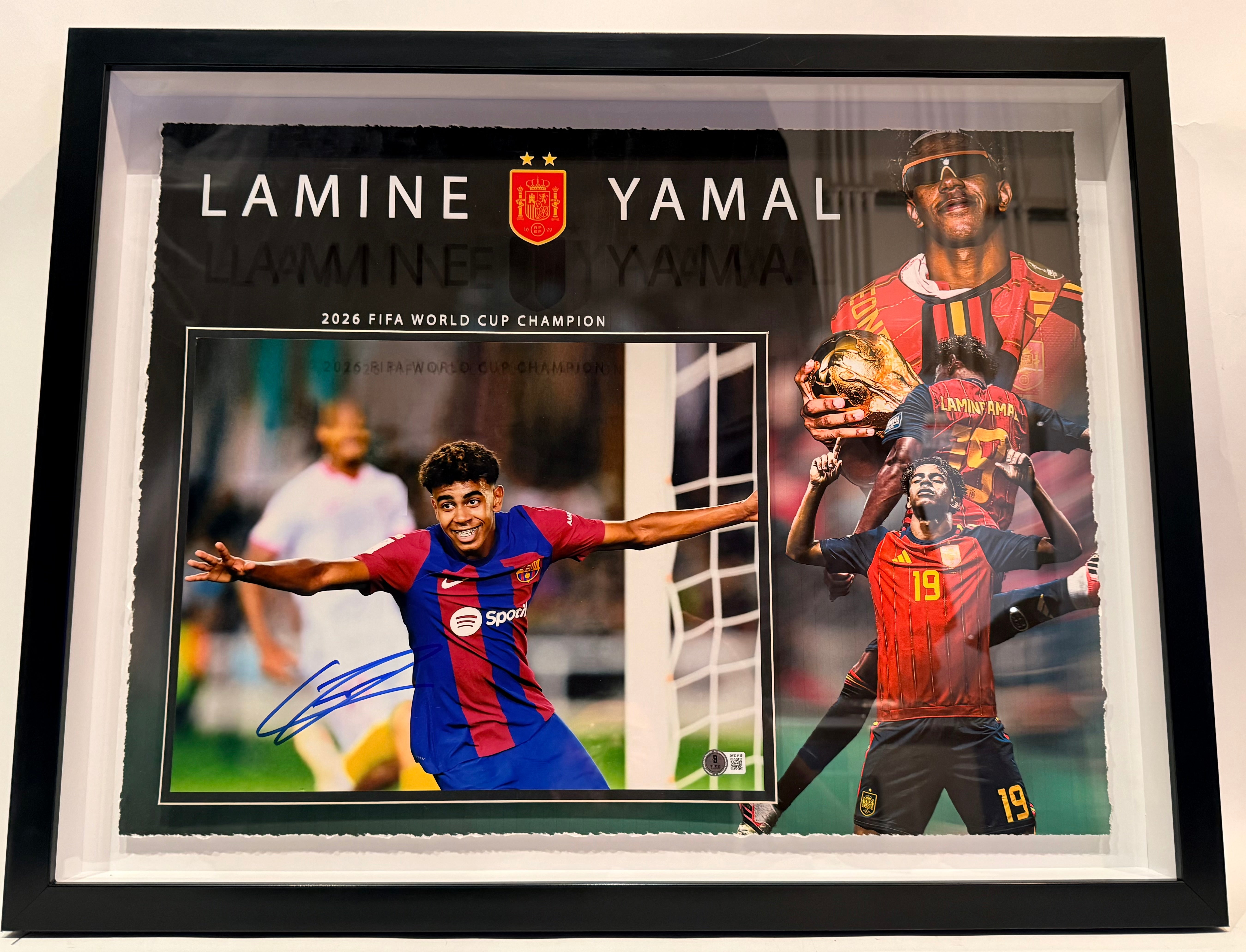 Lamine Yamal Autographed Photo Collage Barcelona FC BAS COA – 22" x 28" Framed