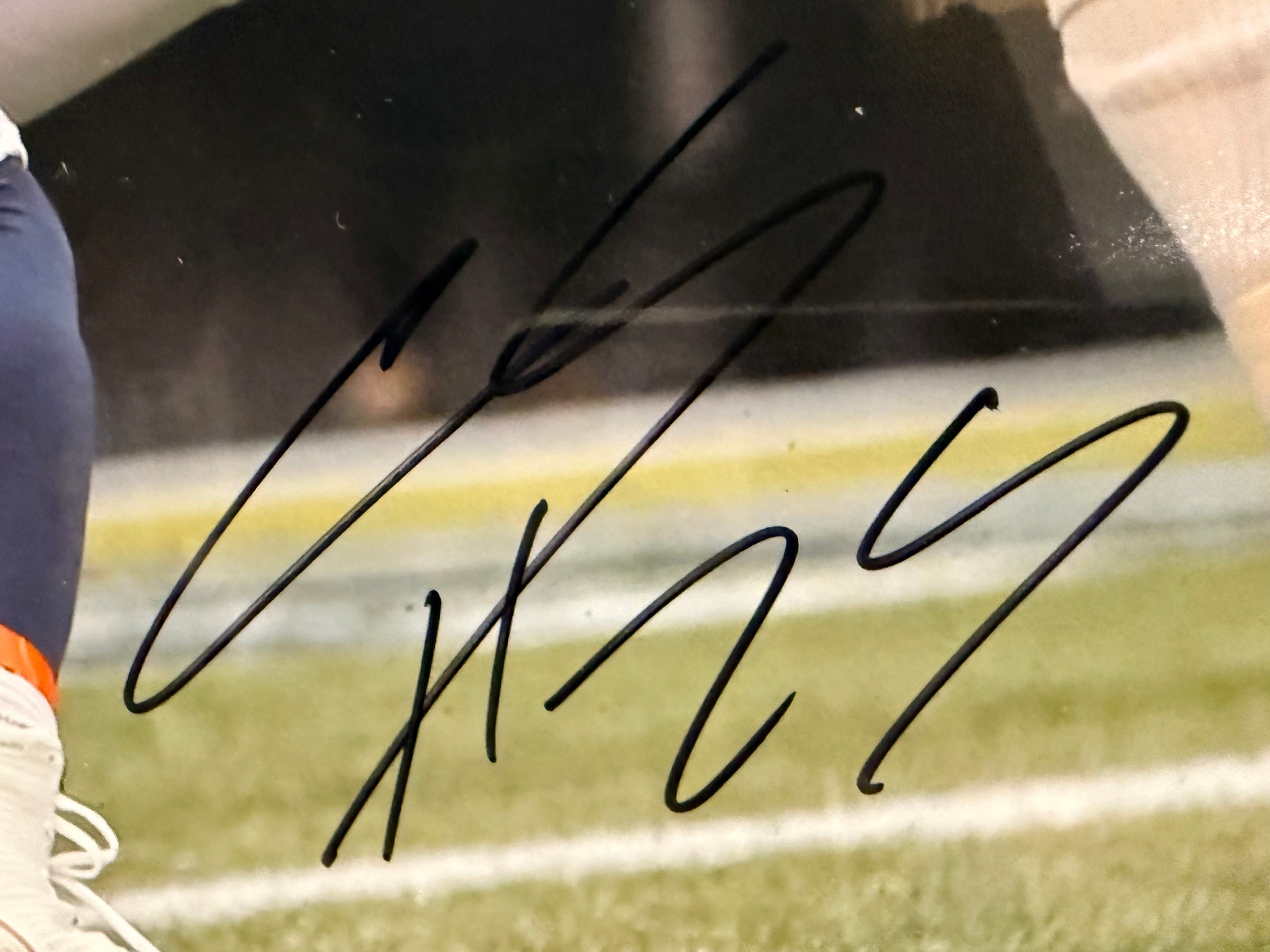 Aqib Talib & Chris Harris Jr. Dual Autographed 16x20 Photo Denver Broncos BAS COA – 23.5" H x 27.5" W Framed