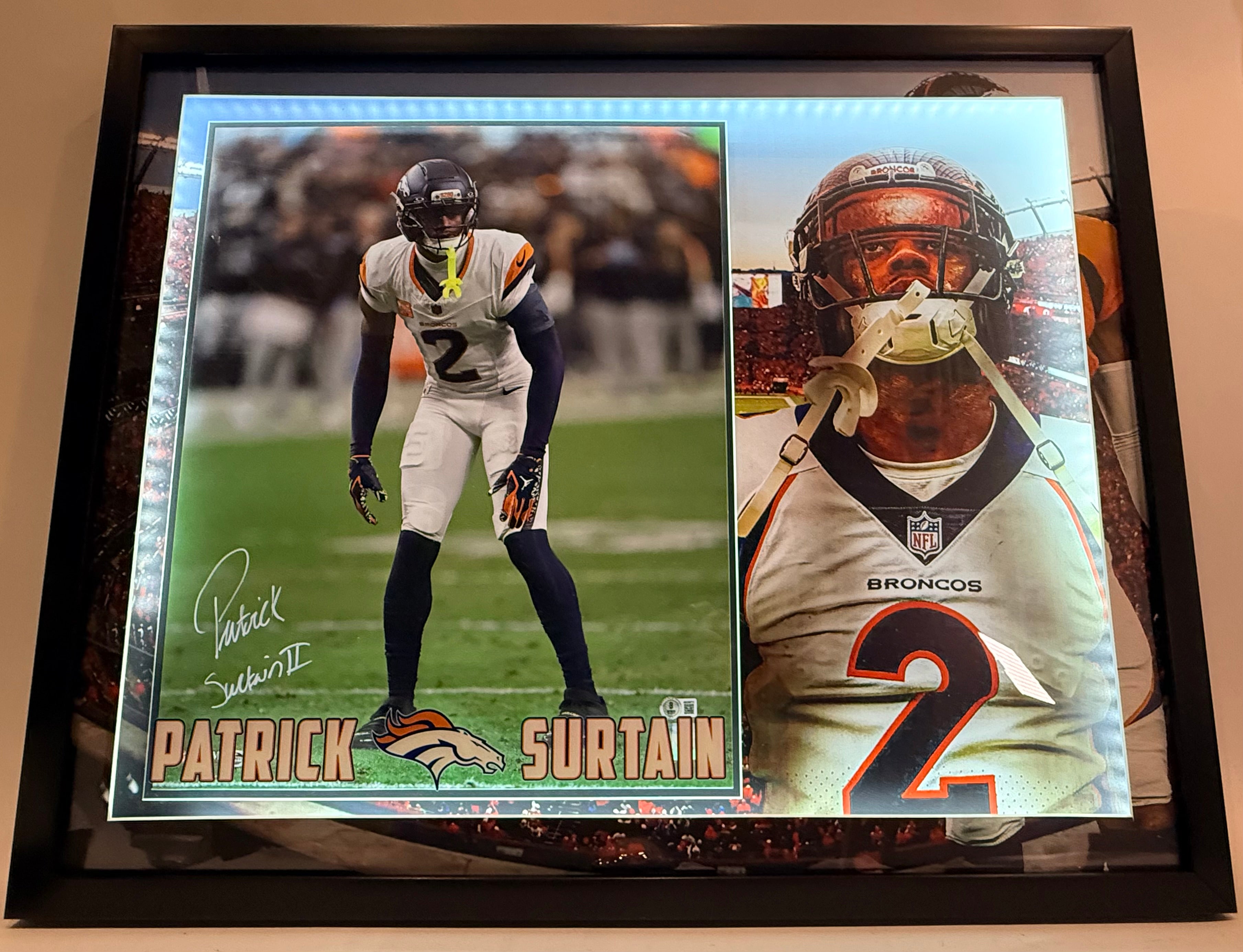 Patrick Surtain II Autographed 16x20 Photo Denver Broncos With Deluxe 3D Lighted Frame BAS COA