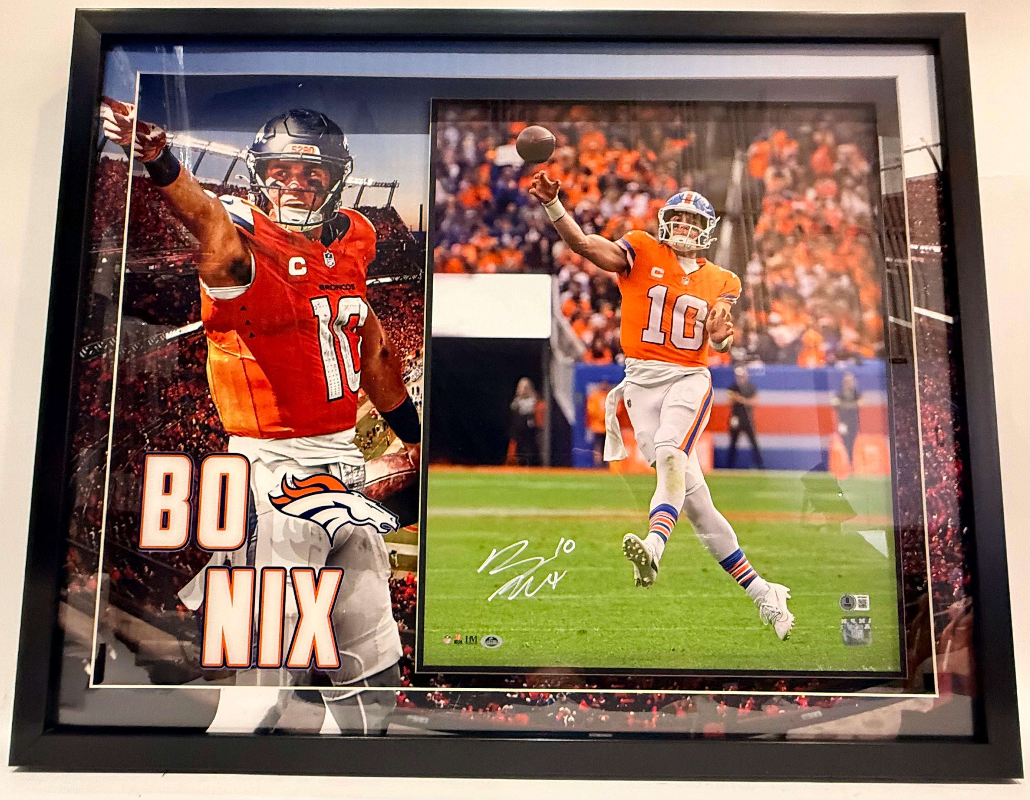 Bo Nix Autographed 16x20 Photo Denver Broncos With Deluxe 3D Lighted Frame BAS COA