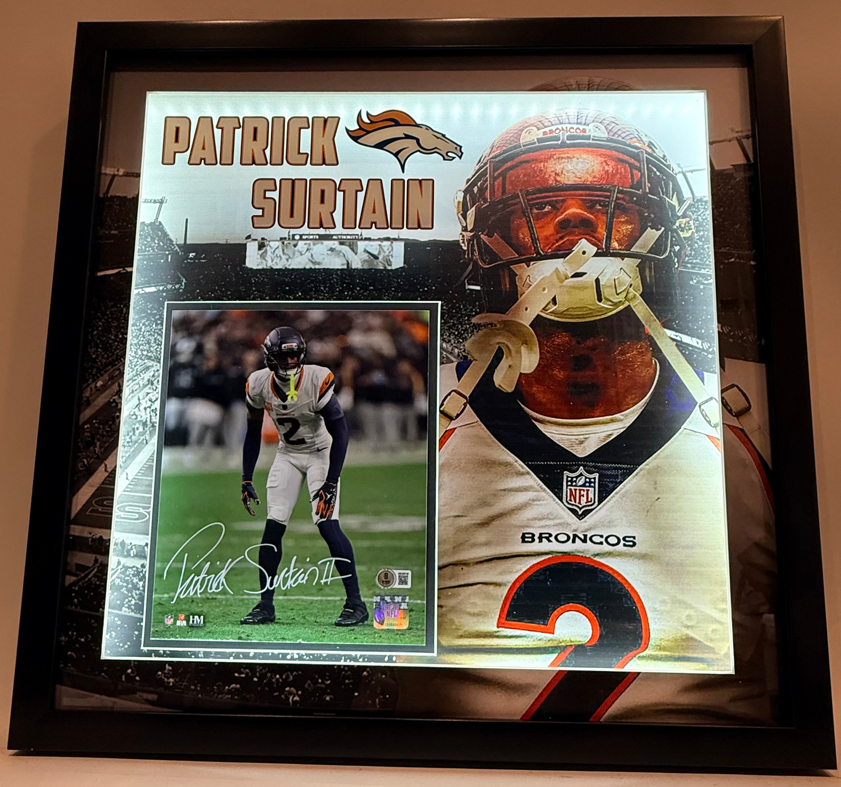 Patrick Surtain II Autographed 8x10 Photo Denver Broncos Deluxe 3D Lighted Frame BAS COA