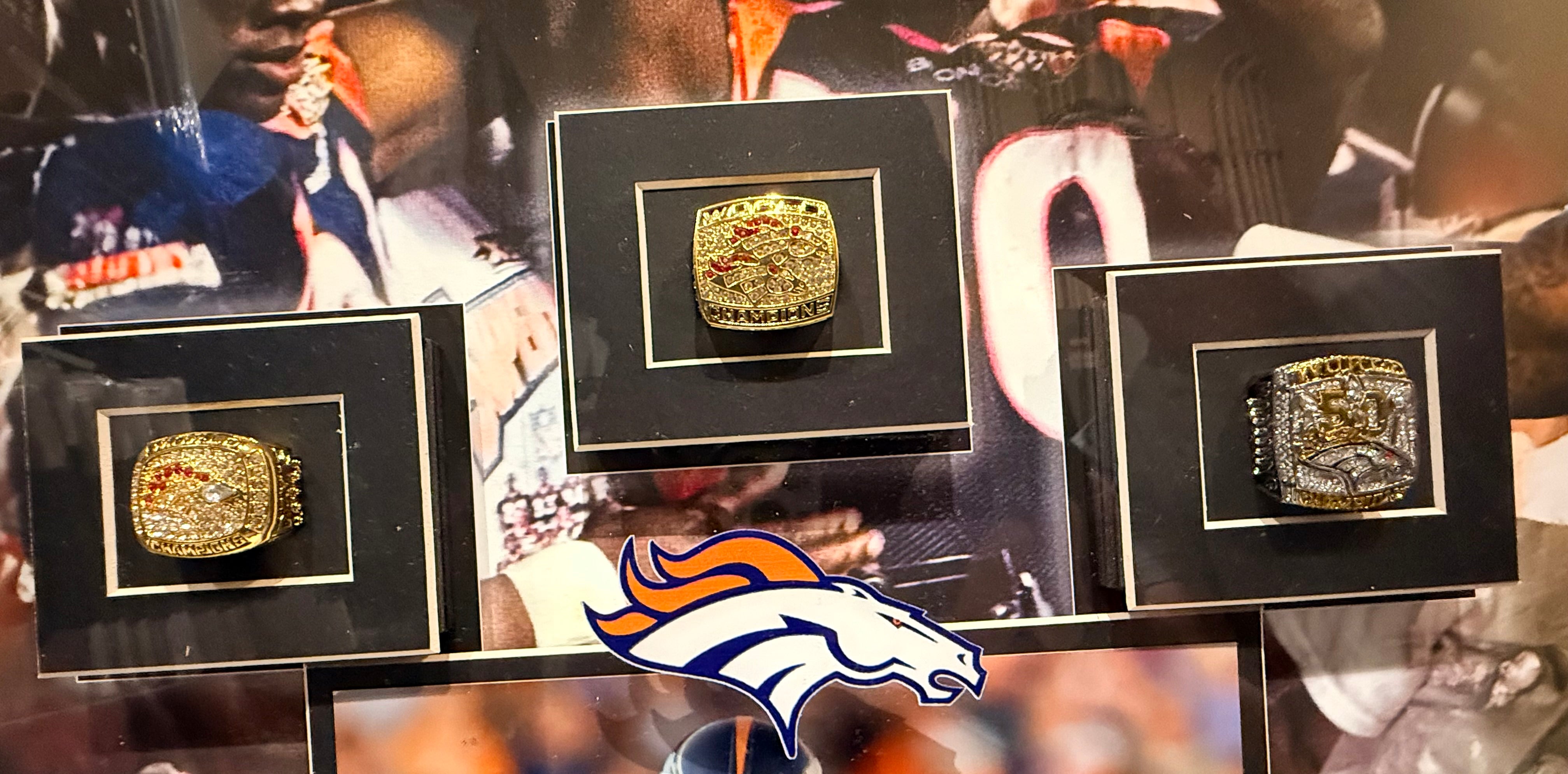 John Elway, Terrell Davis & Von Miller Autographed 8x10 Photos — Denver Broncos 3x Super Bowl MVP Set with Replica Rings | JSA & Beckett COA