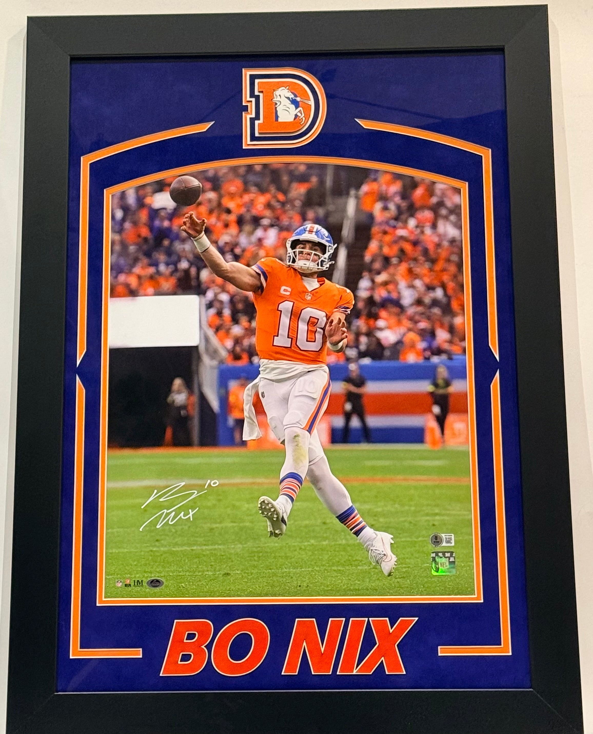 Bo Nix Autographed 16x20 Photo With Deluxe Frame – Denver Broncos BAS COA