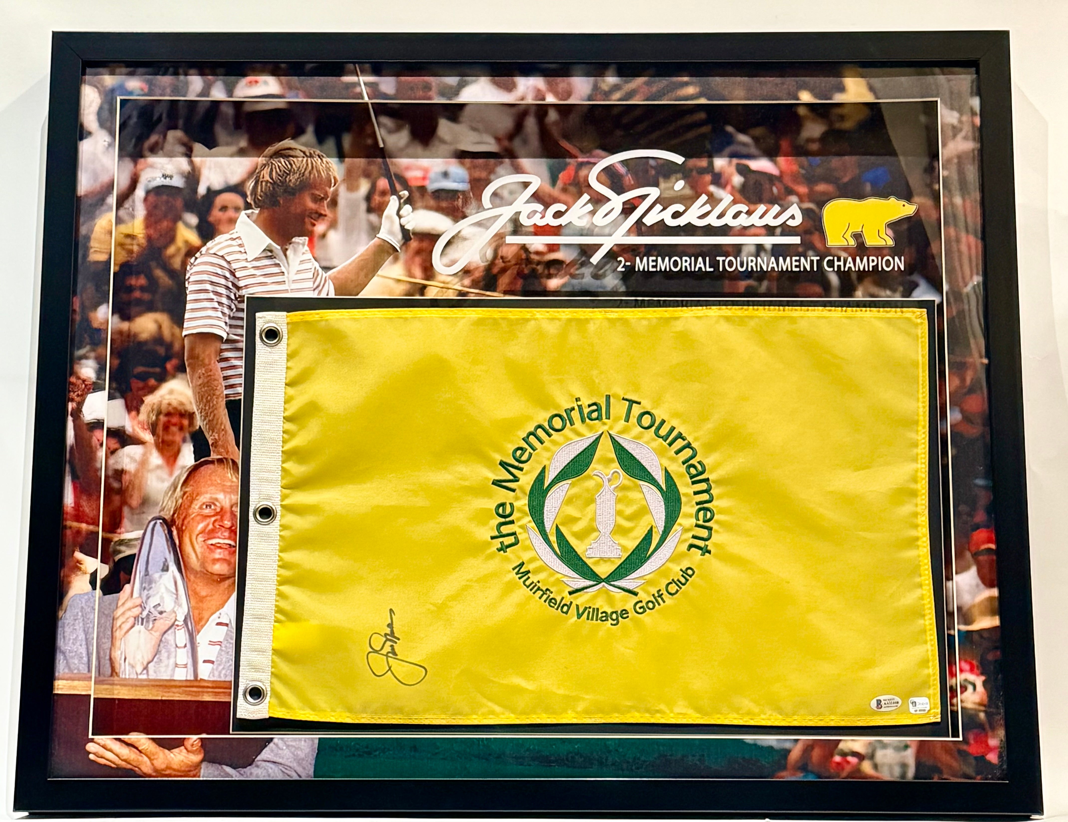 Jack Nicklaus Autographed Memorial Tournament Flag With 3D Lighted Shadowbox Frame – BSA COA
