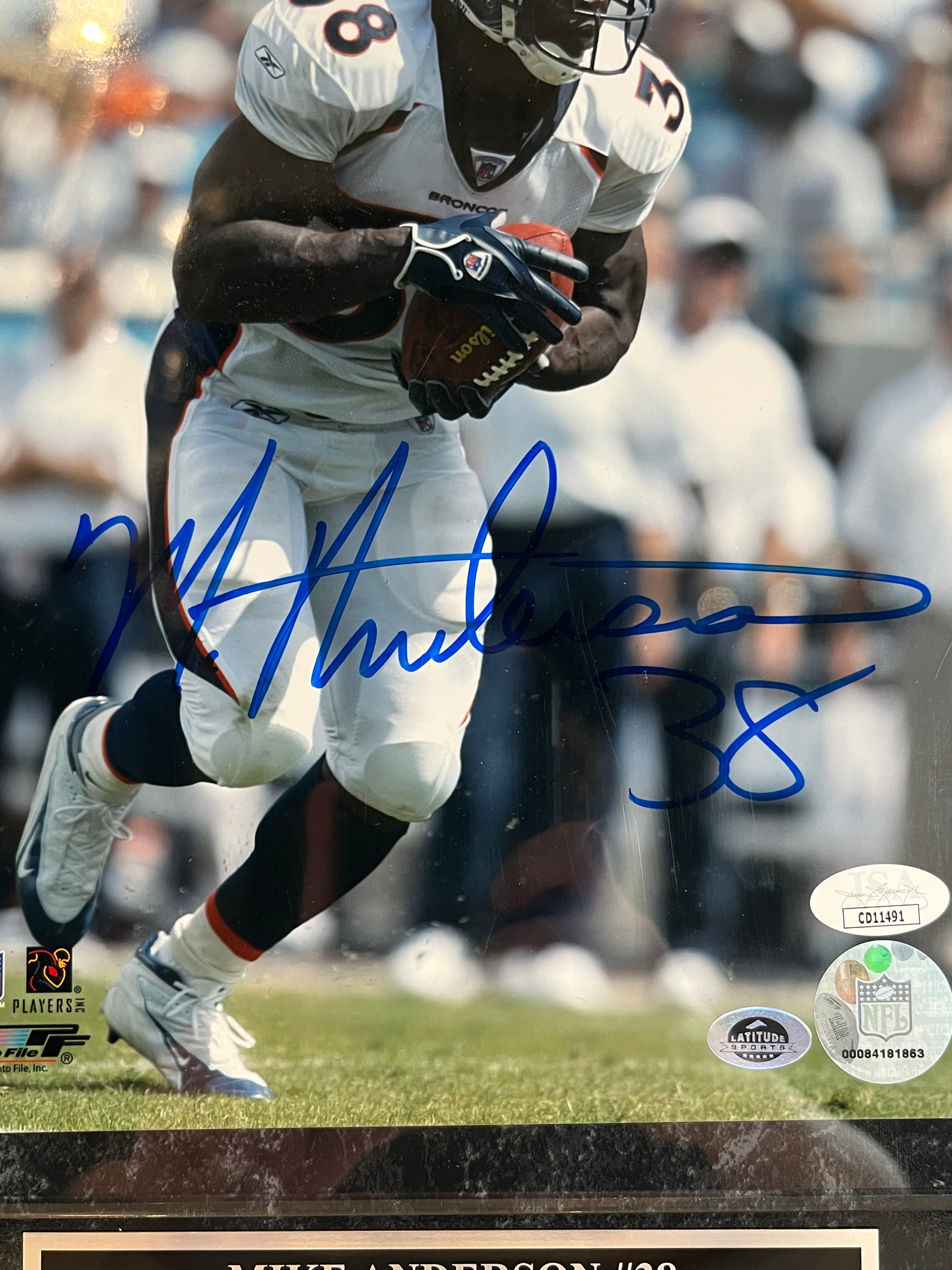 Mike Anderson Autographed Denver Broncos 8x10 Photo/Plaque JSA COA - Latitude Sports Marketing